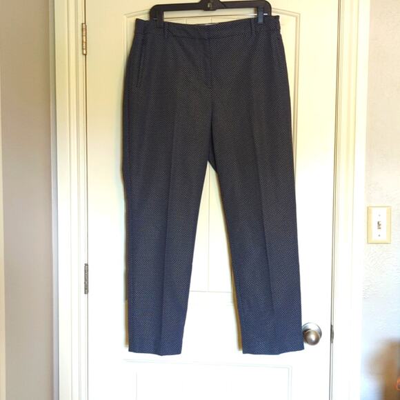 Talbot's Navy White Pin Dot Cotton Stretch High Rise Straight Leg Pant Size 14 - Picture 1 of 14